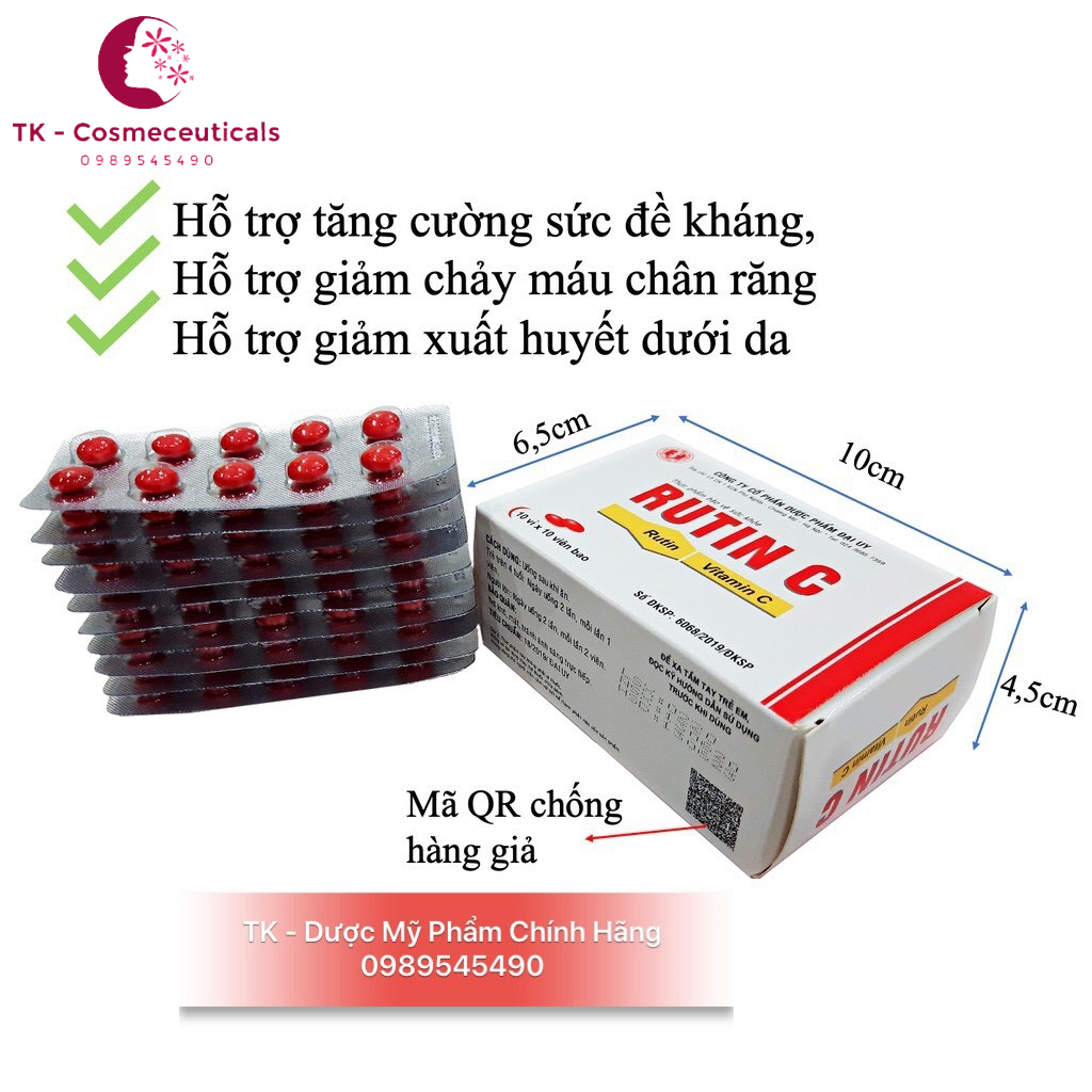 Rutin C Đại Uy/ Rutin C Hà Thành - Bổ Sung Vitamin C Giúp Tăng Tính Bền Mạch Máu, Giảm Chảy Máu Chân Răng - Hộp 100 Viên