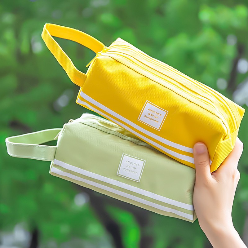 TÚI - HỘP ĐỰNG BÚT CANVAS 2 NGĂN CỠ LỚN MÀU TRƠN TIỆN DỤNG ĐA NĂNG