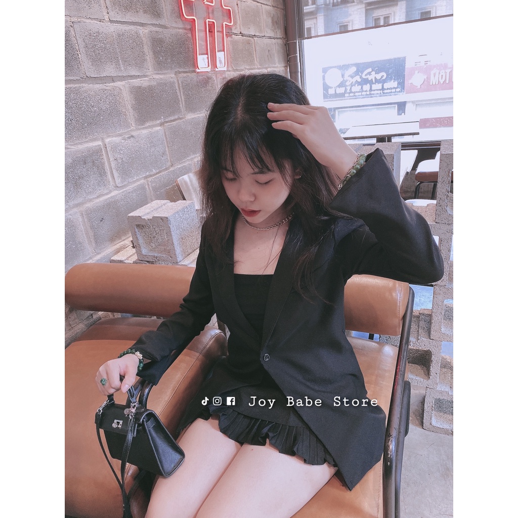 Áo vest kèm thắt lưng sang chảnh JOY BABE 🤍 mix nhiều kiểu như blazer, giả đầm thắt eo trắng đen dài giấu quần AV 1 -9A