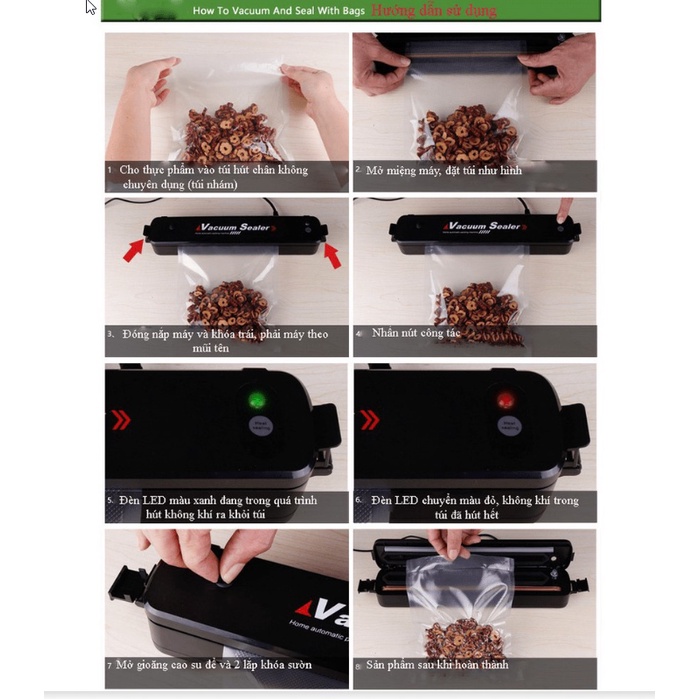 Máy hút chân không thực phẩm Vacuum Sealer Tặng 10 túi hút dùng cho gia đình hút siêu khỏe hết khí