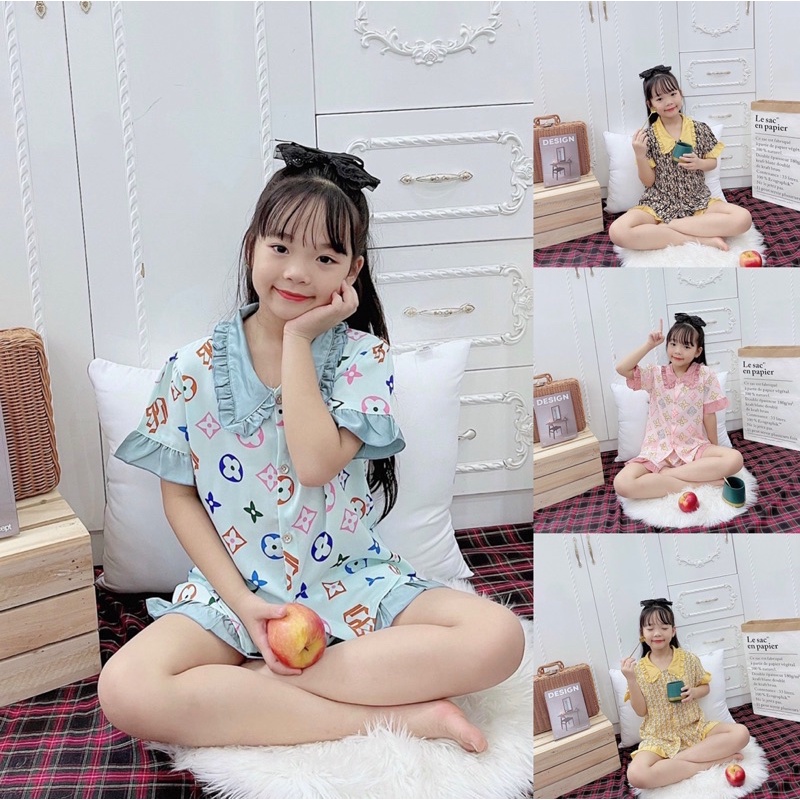 Bộ Pizama cộc tay bé gái từ 16-32kg chất lụa Mago cao cấp❤️Bộ quần áo mặc nhà ❤️Bộ ngủ size đại cho bé gái siêu xinh.