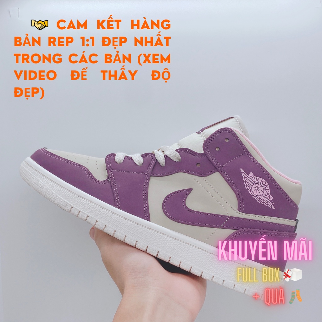 [Full Box] Giày thể thao nam nữ Sneaker Air Jordan 1 Cổ Cao Tím Trắng Chuẩn Full Size Hot Trend 2021