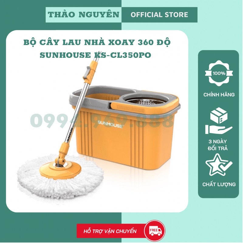 bộ cây lau nhà sunhouse xoay 360 độ KS-CL350PO siêu thấm hút, sạch bóng và bền lâu (chính hãng )