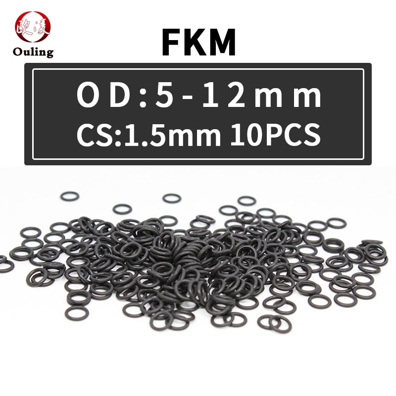 Set 10 Vòng Đệm Cao Su Hình Chữ O Màu Đen Dày 1.5mm OD5 / 6 / 7 / 8 / 9 / 10 / 11 / 12 * 1.5mm Chống Áp Lực Dầu Chống MònChịu Nhiệt Độ