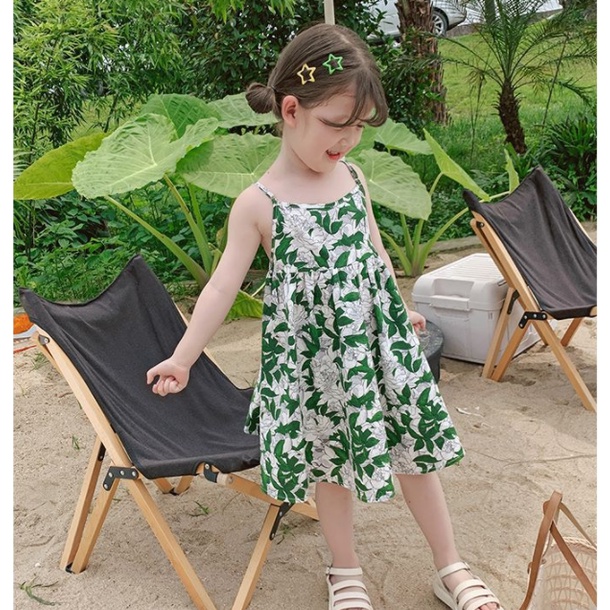Đầm sát nách  in họa tiết hoa hồng dễ thương thiết kế hở lưng thời trang cho trẻ em 1-6 tuổi