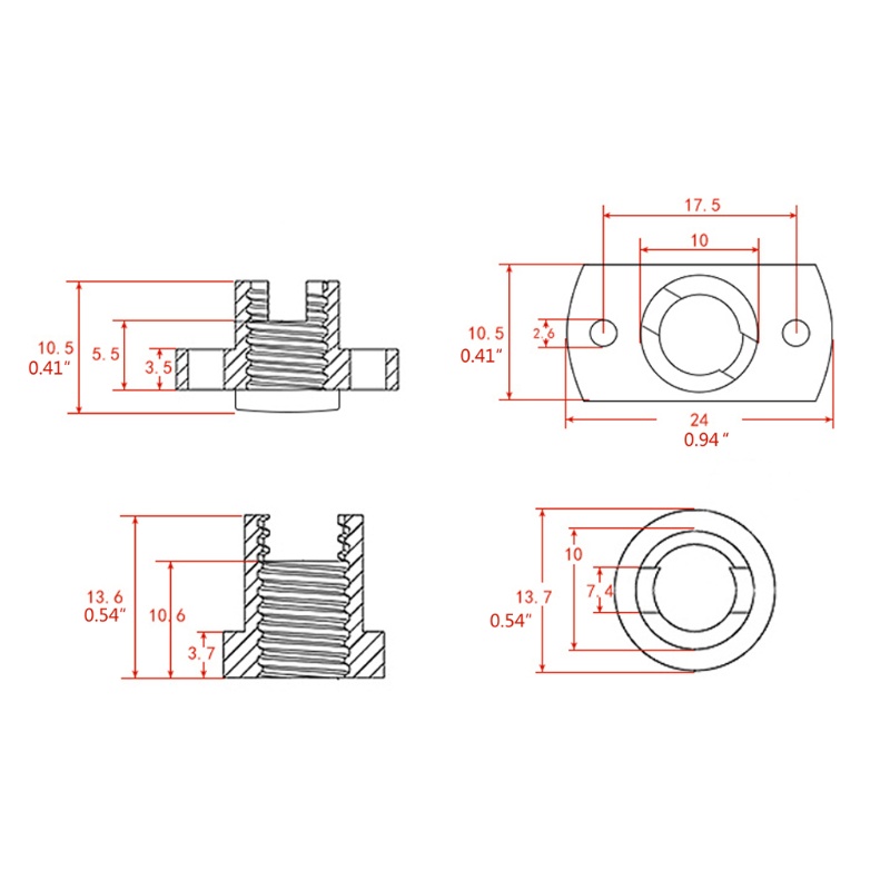 Đai Ốc Động Cơ Trục Z T8 8mm Pitch 2mm Cho Máy In 3D CR10 CR-10S Ender-3