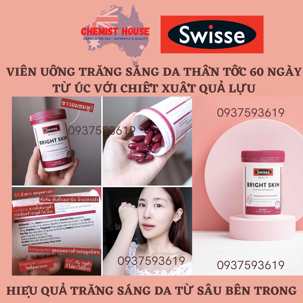 [Hàng chuẩn Úc] Viên uống trắng sáng da chống nắng cao cấp Swisse Beauty Bright Skin