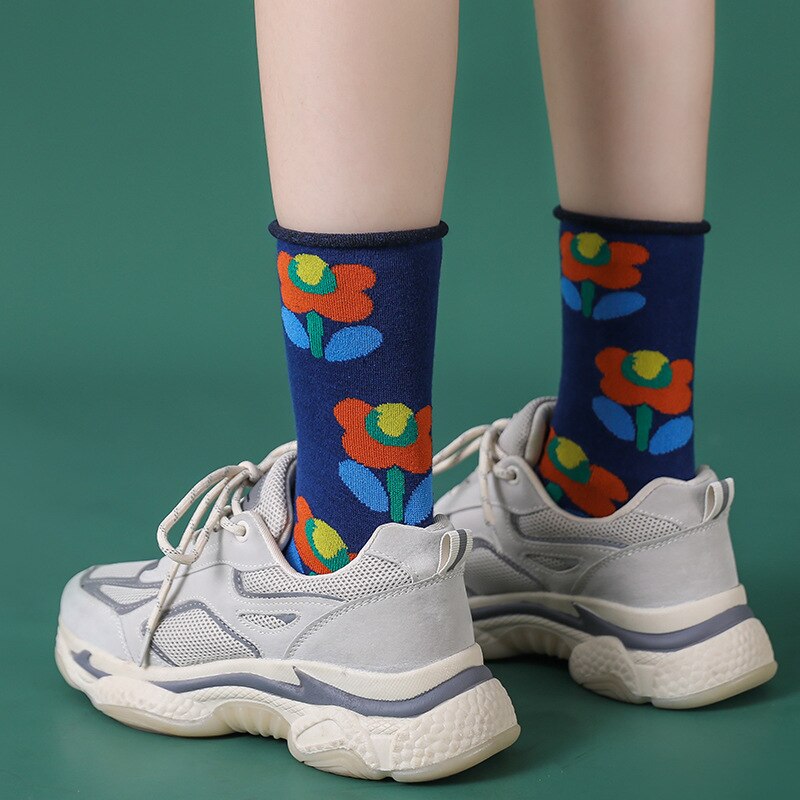 Japanese Korean Style Women Flower Socks Casual Cotton Socks Flower Cute Streetwear Skate Kawaii Socks Sweet Socks Harajuku