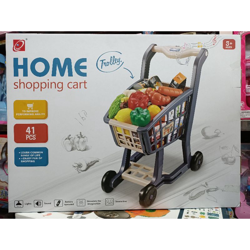 Hộp đồ chơi Xe đẩy hàng trong siêu thị HOME shopping cart, có đèn và phát nhạc