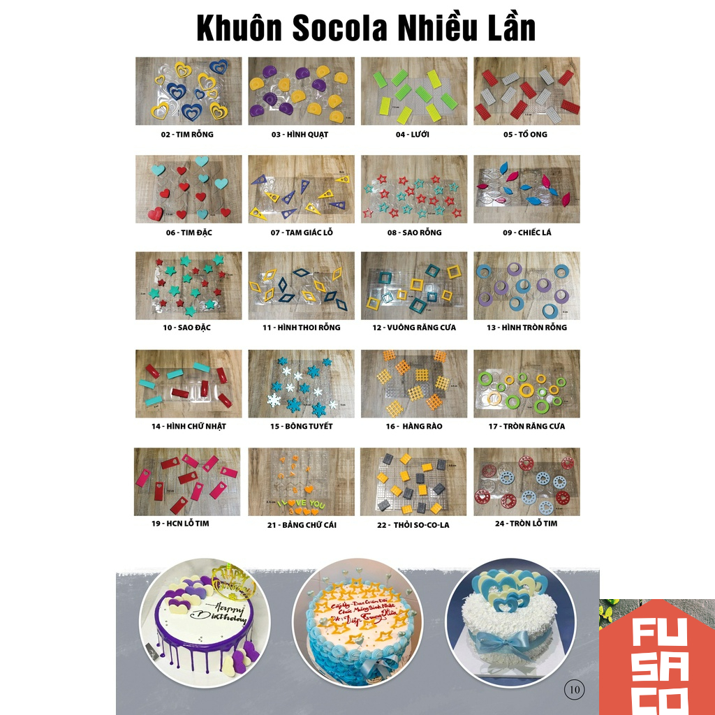 Khuôn nhựa định hình Socola, rau câu nhiều mẫu dùng trang trí bánh kem
