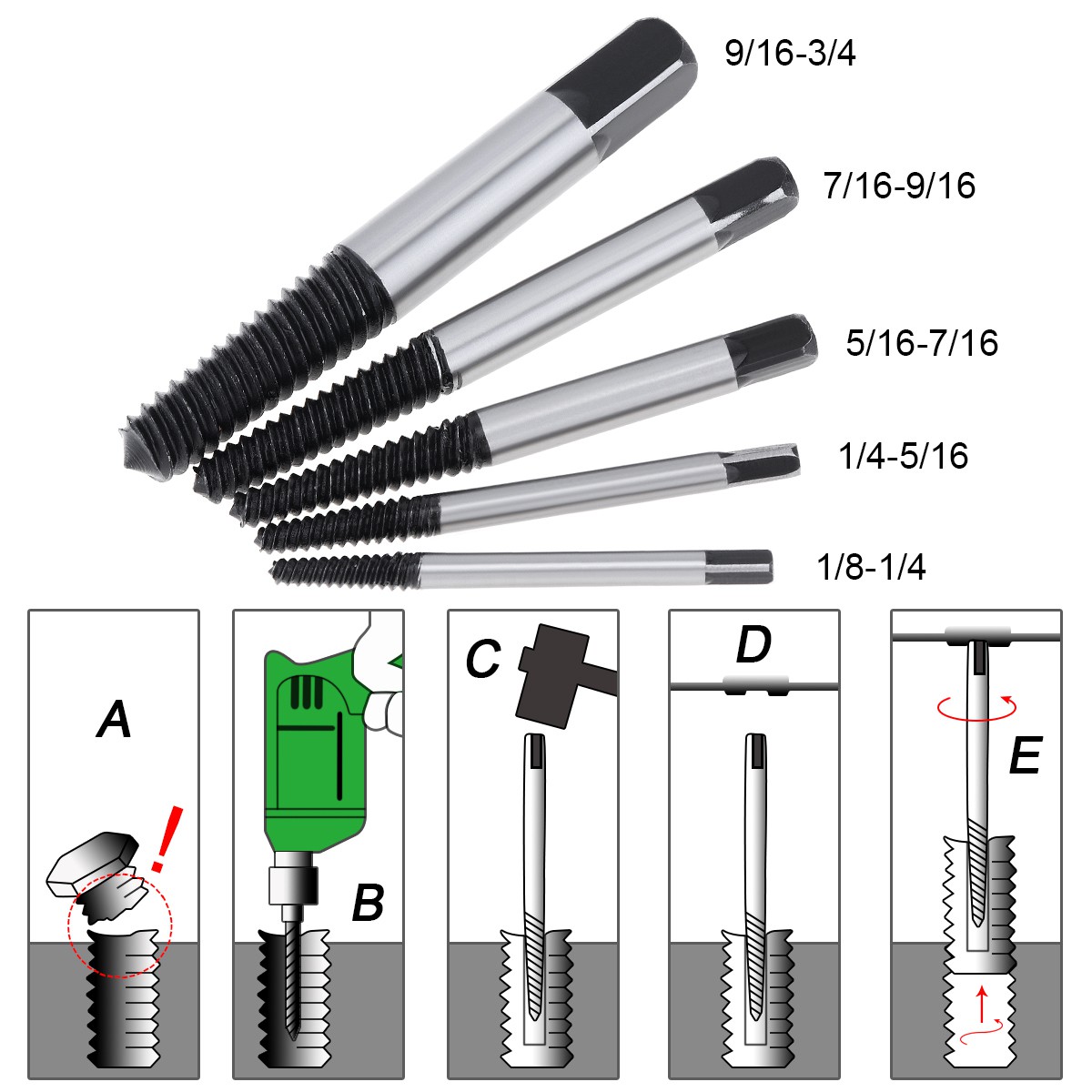 Set 5 dụng cụ tháo ốc vít/bu lông hỏng dễ dàng