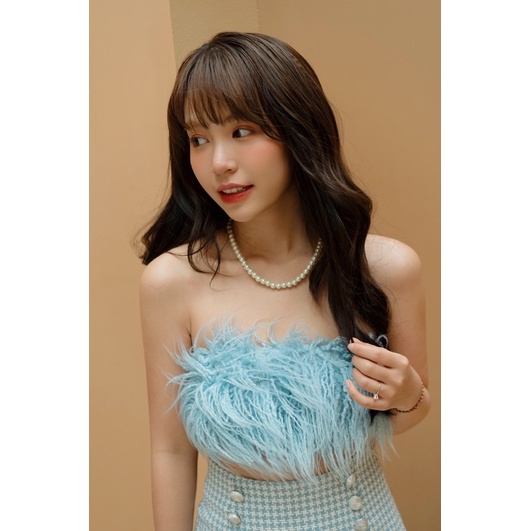 SKIN by Nudieye x Mẫn Tiên - Áo lông ống xanh Taliah Faux Fur Croptop
