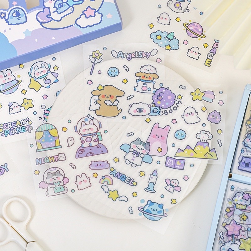 Sticker hộp 100 tấm cute Universe Kingerganter (PVC) - Tặng Hình Xăm Dán