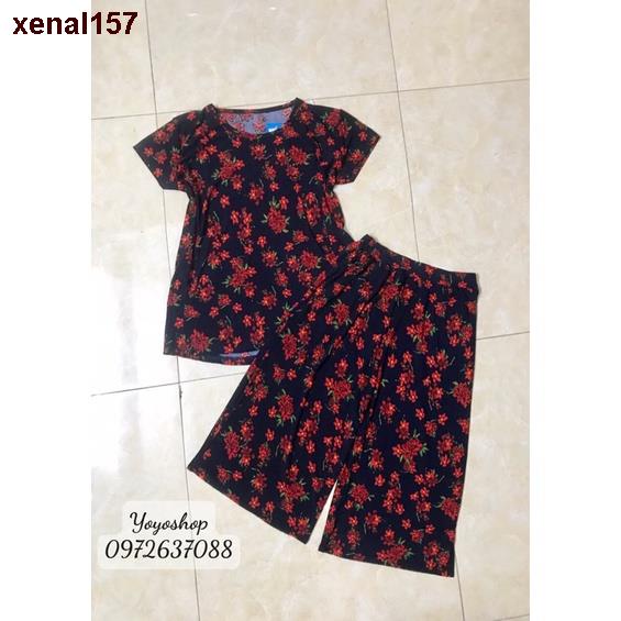▩xenal157Đồ bộ trung niên cho mẹ, đồ mặc ở nhà, bộ Thun tăm trung tuổi YOYO ống sớ rộng lửng cho người già người lớn tu