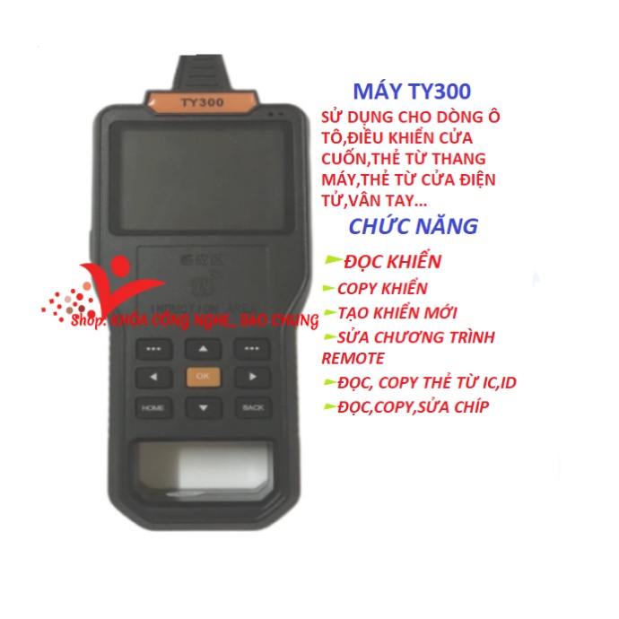 Máy làm điều khiển cửa cuốn, tạo code điều khiển ô tô TY300 đã được mã hóa sang tiếng việt dễ sử dụng.