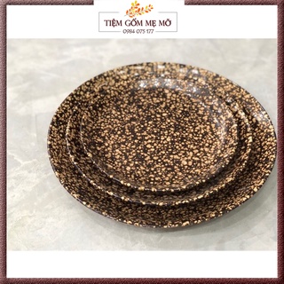 Đĩa sứ tròn hoạ tiết vân đá gốm sứ Bát Tràng