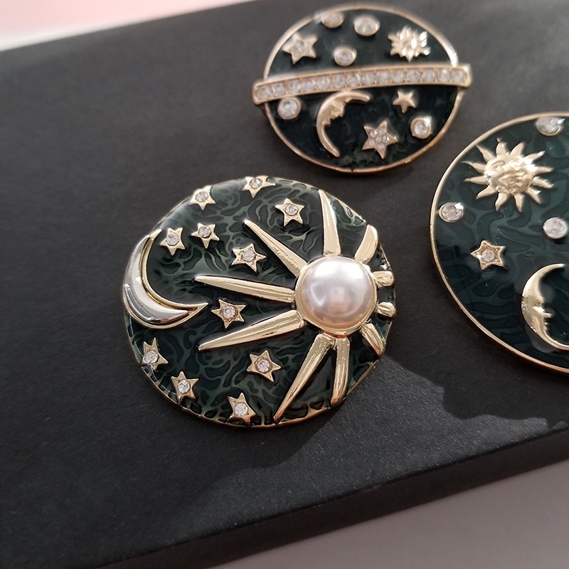 Retro Forest Pearl Sun Enamel Lapel Pins Moon Star Badge Brooches Jewelry for Backpack Girls Women Clothes