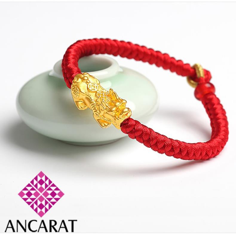 Vòng Tay Dây Vải Handmade [ANCARAT] Mix Tỳ Hưu Tài lộc Vàng 24K size tiểu