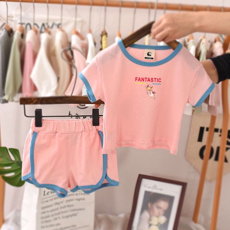 Bộ Áo Thun Ngắn Tay In Hoạt Hình + Quần Short Thể Thao Thời Trang Mùa Hè Hàn Quốc Dành Cho Nữ