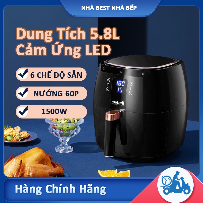 [Hỏa Tốc HCM] Nồi Chiên Không Dầu 5.8L Chính Hãng Chiên Không Dầu Cảm Ứng Dung Tích Lớn Nướng 2 Con Gà Nguyên Con