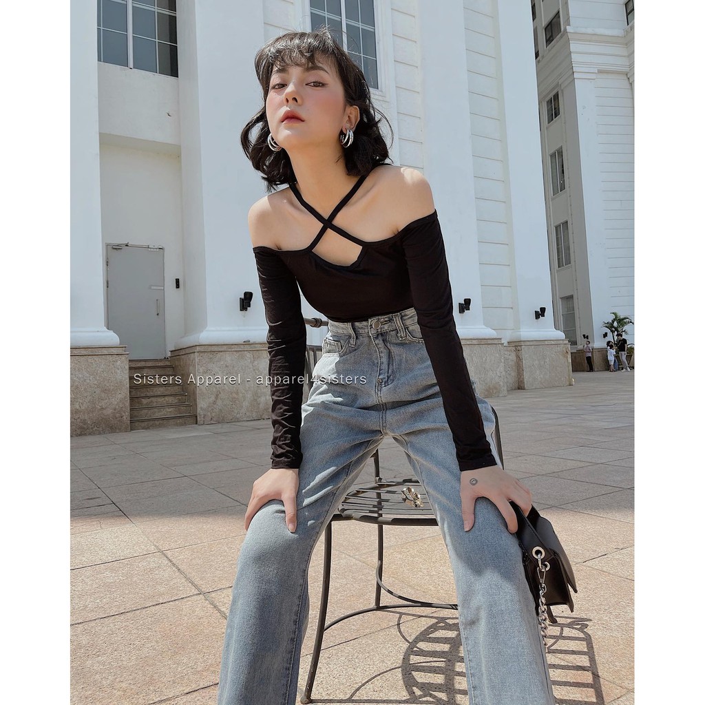 ÁO CROP TRỄ VAI 2 DÂY CHÉO (AC059)