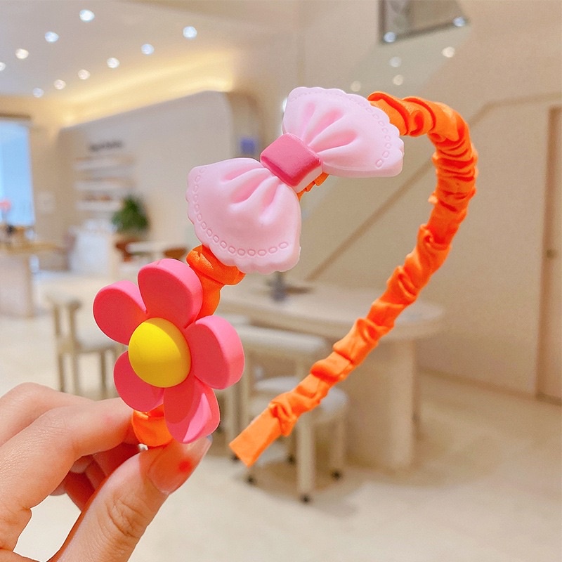 Bờm tóc băng đô cho bé vải nhún đính hoạ tiết siêu đáng yêu cho bé gái