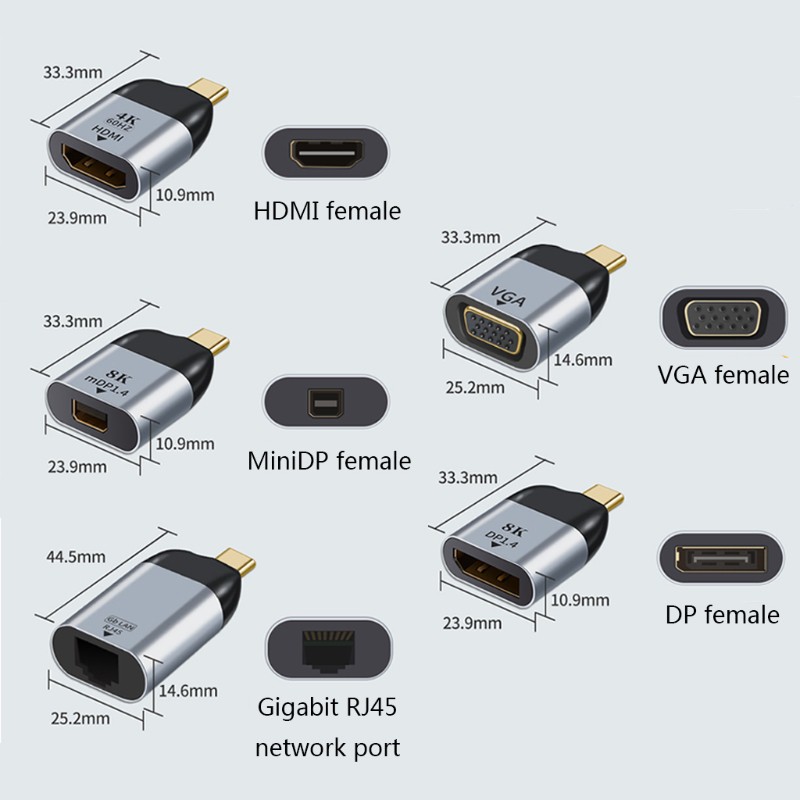 Bộ Chuyển Đổi Wili Type-C Male Sang Hdmi / Vga / Dp / Rj45 / Mini Dp - Hd 4k 60hz Cho Macbook