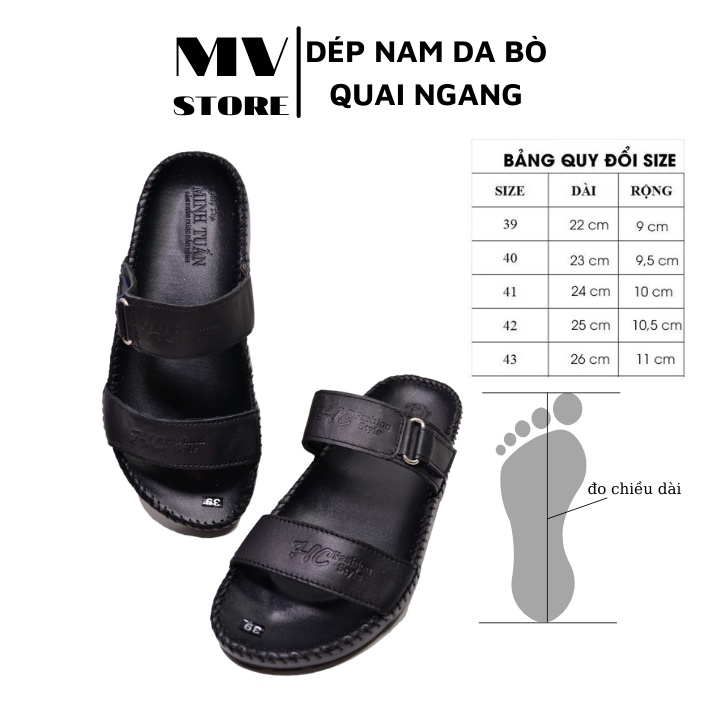 Dép nam, Dép quai ngang da bò cao cấp chỉ may viền DT16