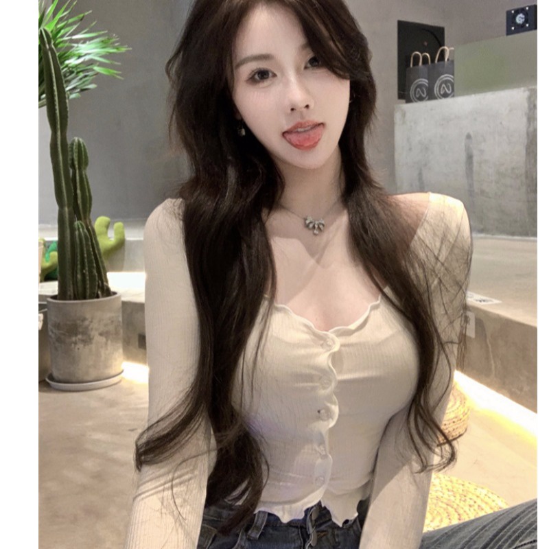 Áo Tay Dài Cổ Chữ V Thời Trang Mùa Hè Dễ Phối Đồ Cho Nữ