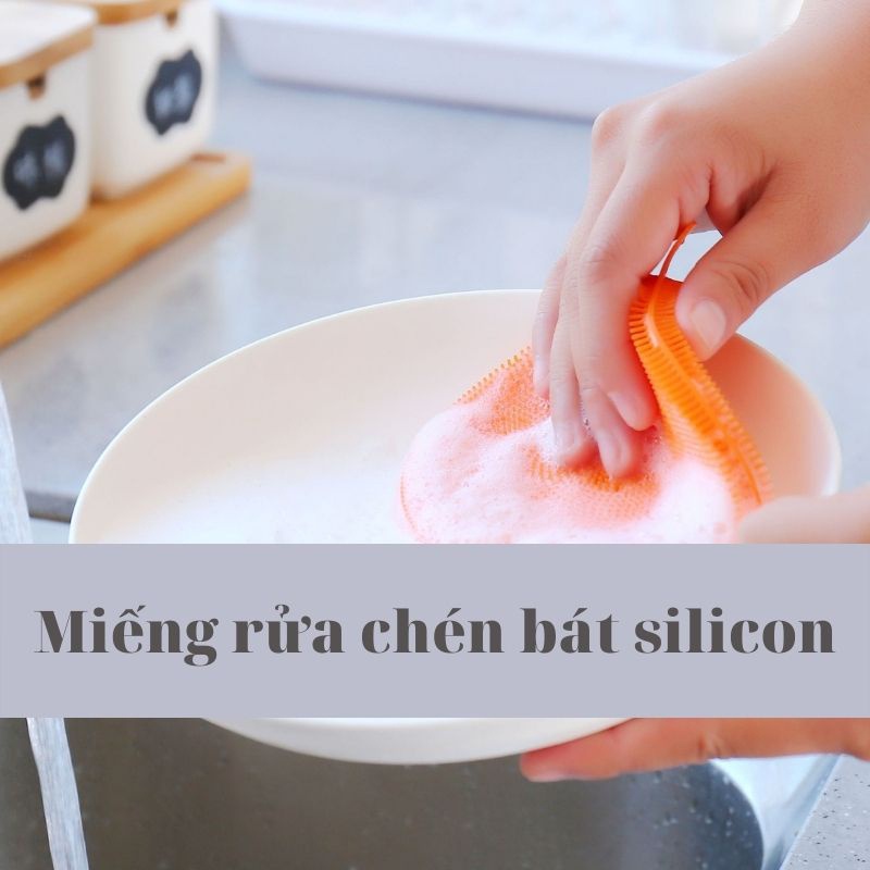 Miếng rửa chén bát silicon mềm mại, sạch sẽ, có móc treo, chất nhựa được kiểm định an toàn - Lotor L003