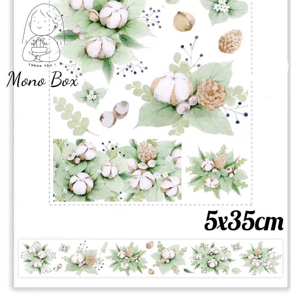 [Chiết] Đoạn Washi tape 5x35cm, băng keo dán trang trí họa tiết hoa bông làm tranh washi Mono_box