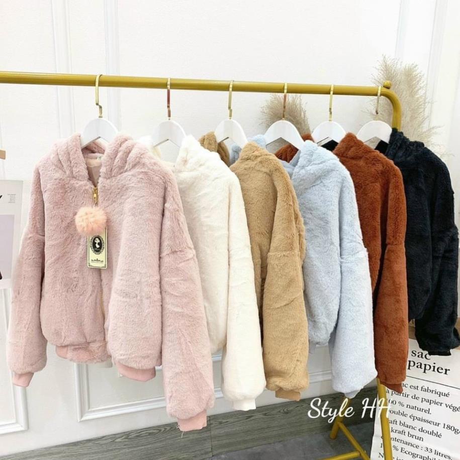 Áo khoác lông nữ, áo khoác nữ tai gấu lông mềm mượt mặc là ấm thời trang thu đông hàng quảng châu cao cấp | BigBuy360 - bigbuy360.vn