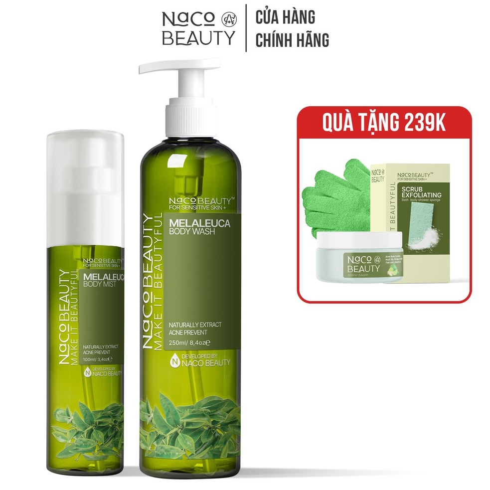 Bộ sữa tắm Mụn Lưng NaCobeauty giảm mụn mờ thâm Bộ Xịt Mụn Lựng ComBo mụn Lưng phục hồi và làm dịu da đang kích ứng