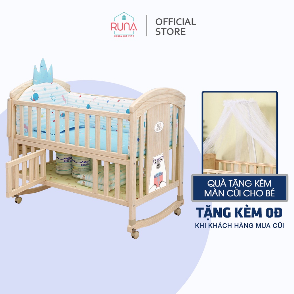 Cũi gỗ cho bé RUNA KIDS - Đa năng 6 chế độ tiện lợi cho mẹ và bé