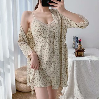 Váy Ngủ Sexy 2 Dây Phối Ren - Áo Choàng Ngủ KIMONO Lụa Satin Cao Cấp