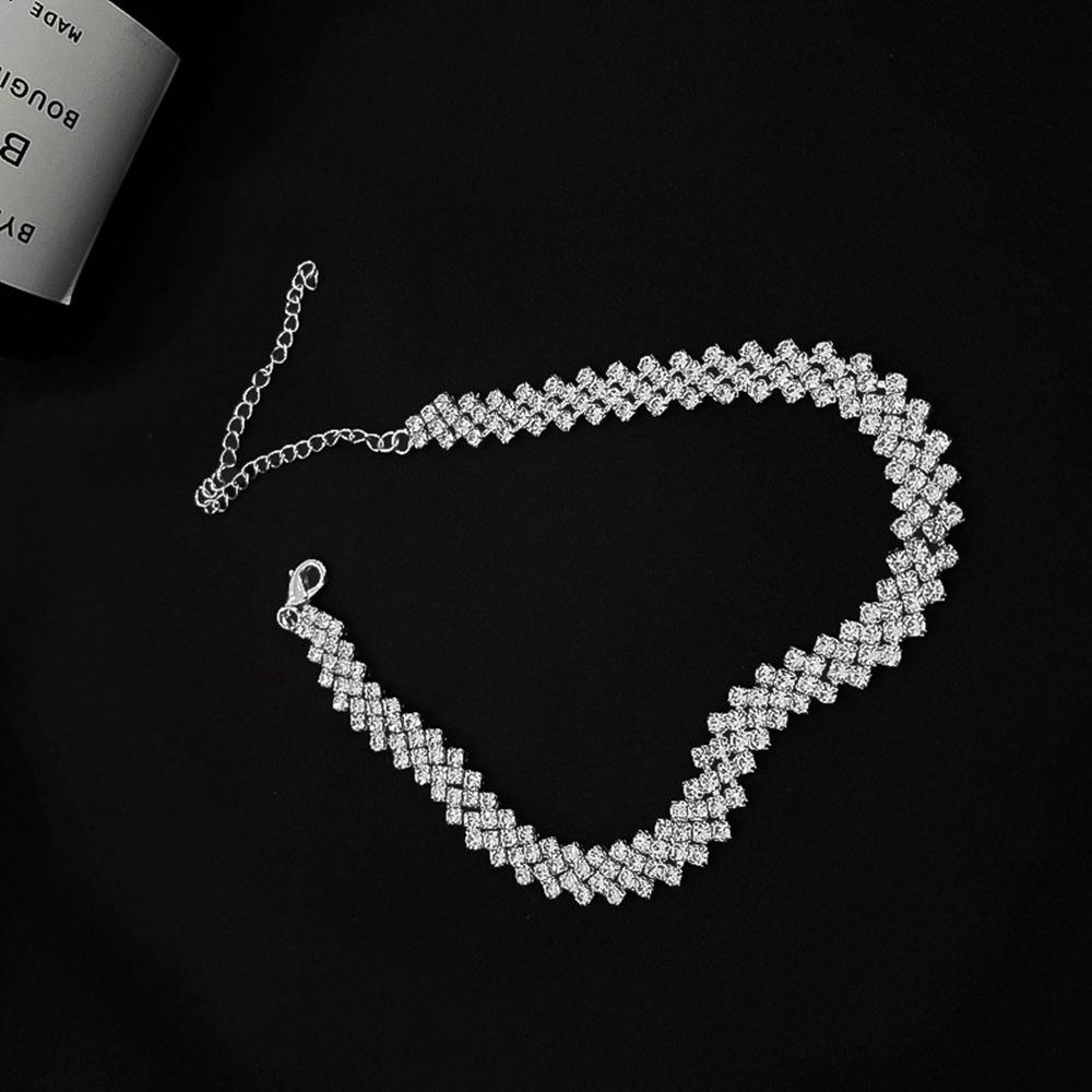 Qqmall Đơn Giản|Vòng Cổ Đính Đá Toàn Bộ|Vòng Cổ Choker Bằng Hợp Kim Nhiều Màu Sắc Thời Trang