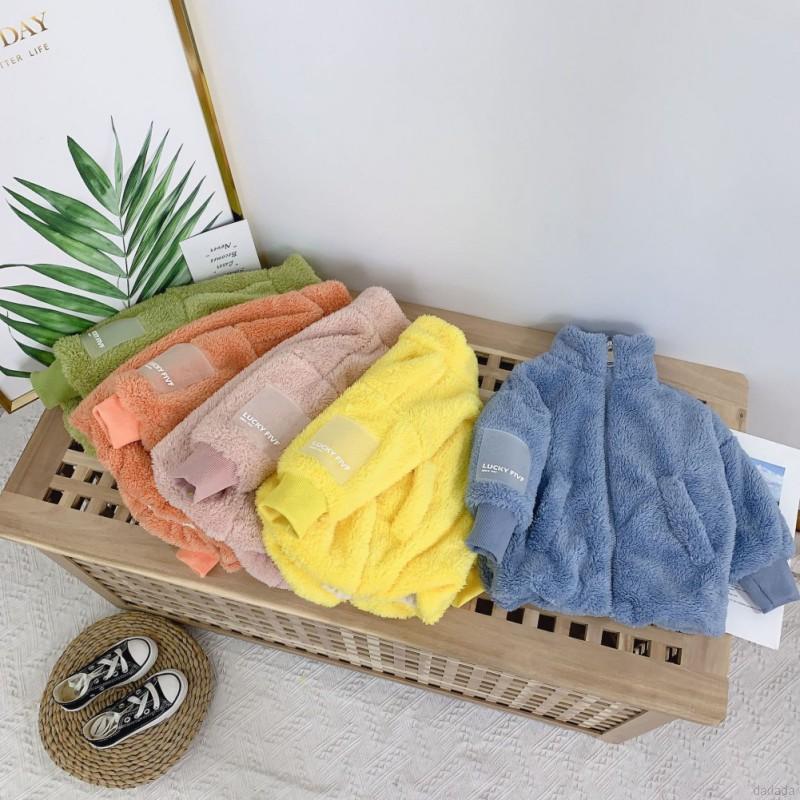 Áo khoác cotton mềm mại dày dặn phối cổ cao và khoá kéo màu trơn giữ ấm cho bé HAHA GIRL