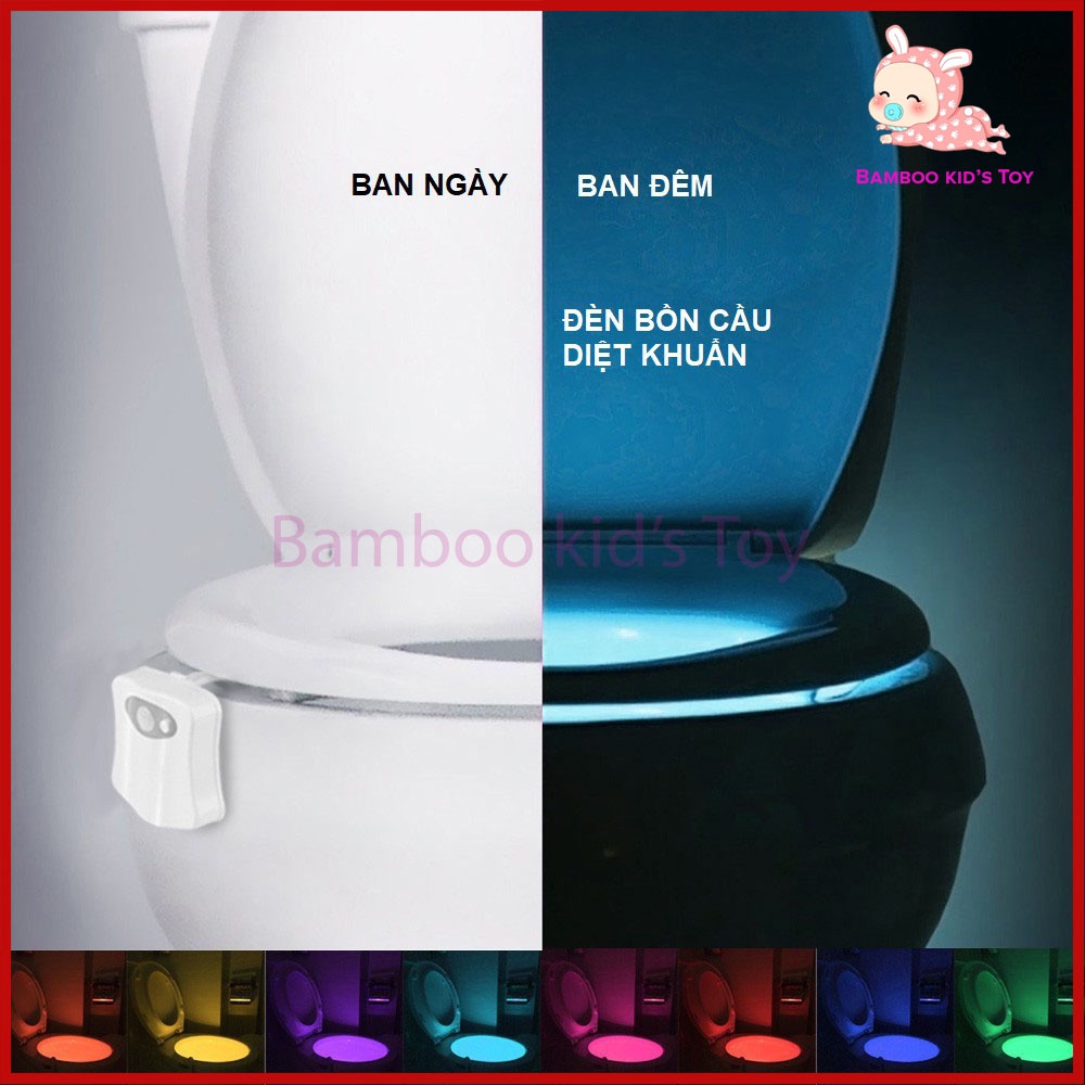 Đèn LED Bồn Cầu Đổi Màu Diệt Khuẩn 8 Màu RGB Cảm Biến Chuyển Động