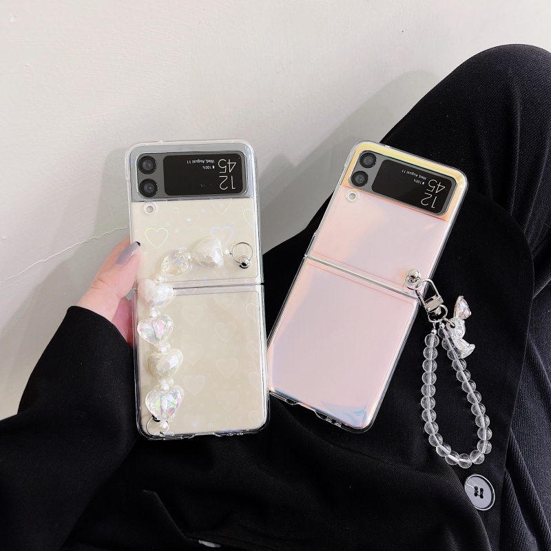 Ốp điện thoại trong suốt kèm chuỗi dây xích cho Samsung Galaxy Flip 1 Flip 2 Z Flip 3