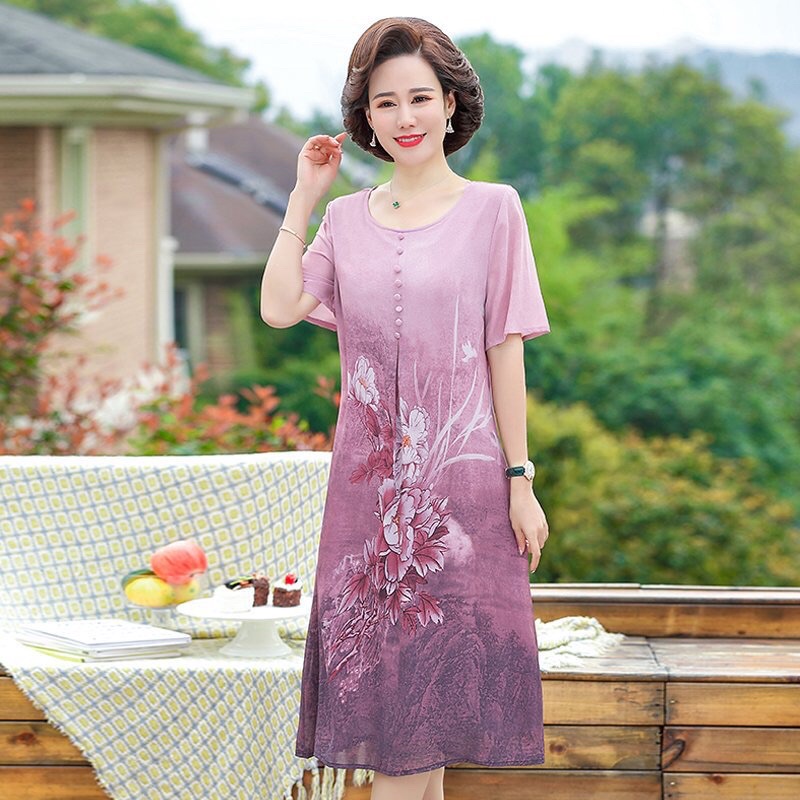 Đầm trung niên nữ sang trọng,váy trung niên cho mẹ dự tiệc, váy suông chất vải voan