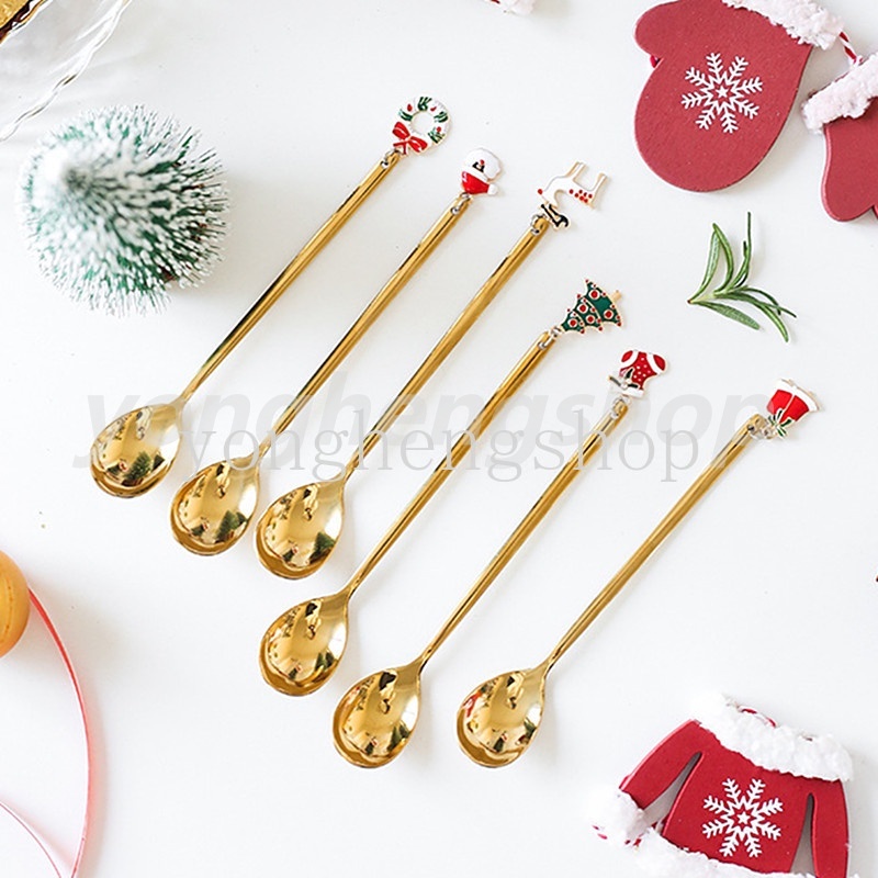 Muỗng cà phê bằng thép không gỉ cán dài họa tiết giáng sinh