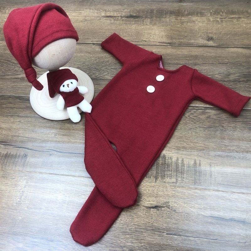 Bộ 3 Món Áo Liền Quần Tay Dài + Mũ Beanie Đuôi Dài + Nón Đội Đầu Chụp Ảnh Cho Bé Sơ Sinh