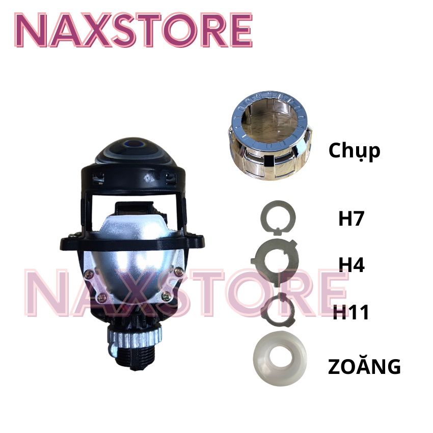 Đèn pha led bi cầu 3.0 siêu sáng lens tím kèm phụ kiện chân đèn H4 H7 H11