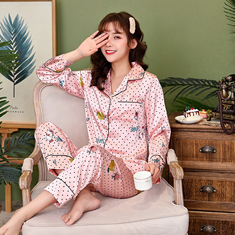 Bộ Đồ Ngủ Mặc Nhà Pajamas Lụa Họa Tiết Hisexy PTH1