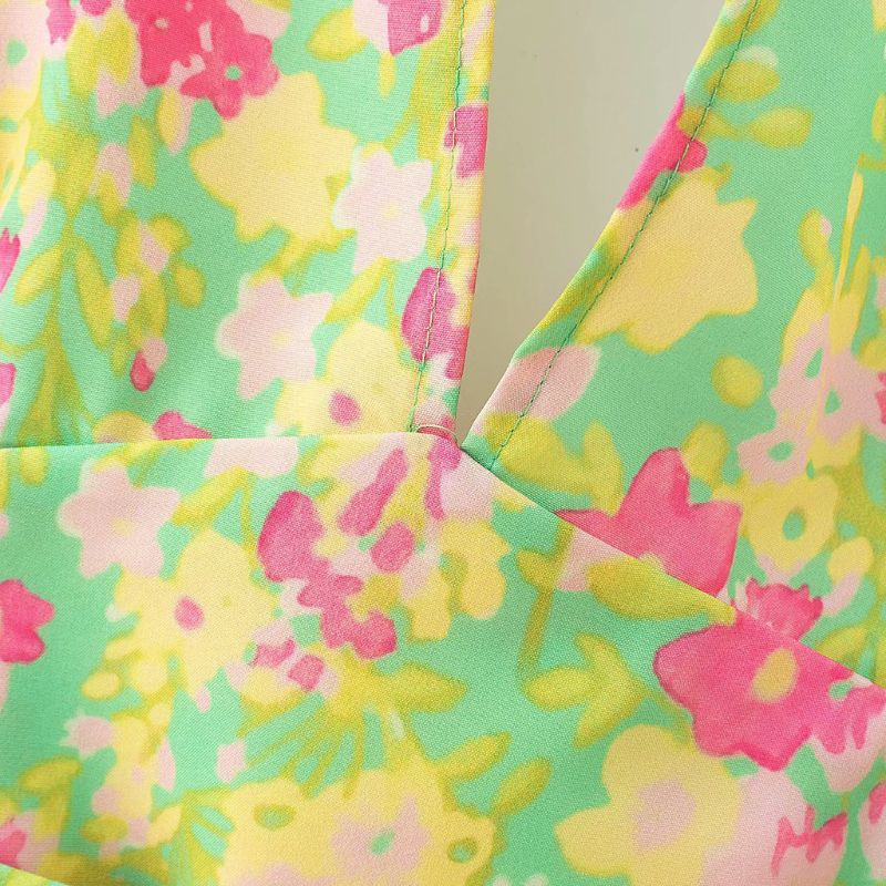 Áo Croptop Sát Nách Cổ Chữ V Thắt Nơ Hở Lưng Họa Tiết Hoa Phong Cách Quyến Rũ