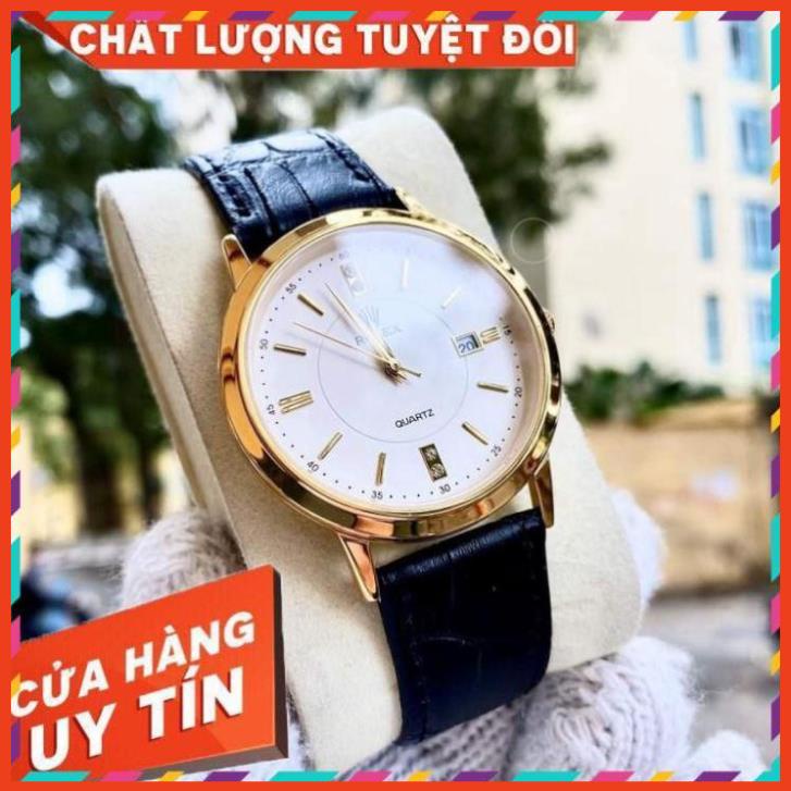 (Rolex.viền trơn) Đồng hồ Nam rolex dây da mềm, máy pin nhật, thẻ bảo hành 12 tháng