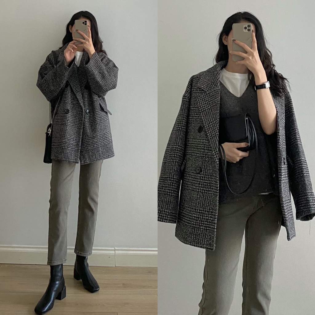 Áo khoác dạ họa tiết kẻ _ A0303 | BigBuy360 - bigbuy360.vn