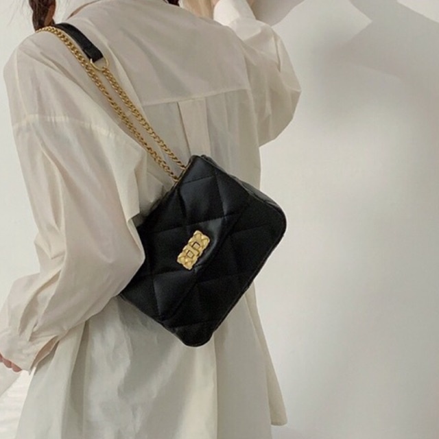 Faya - Túi xách chần ô khóa xoay da mềm sang trọng T1140