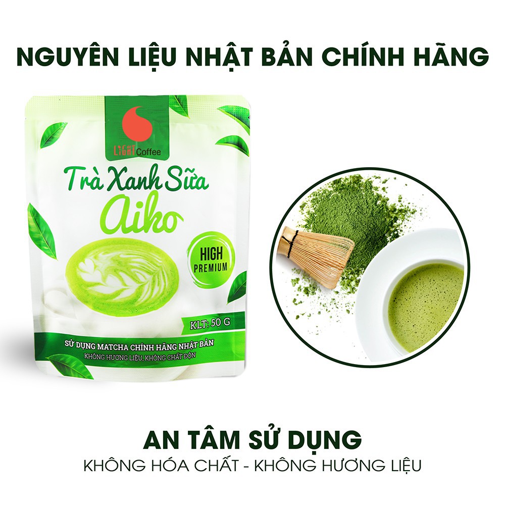 Bột trà xanh sữa Aiko - sử dụng matcha Nhật thơm ngon - tiện lợi Light Coffee - Gói 50g