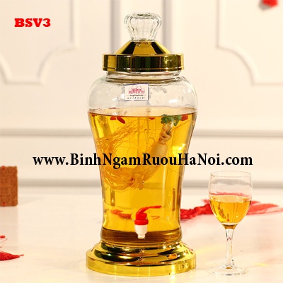 Bình thủy tinh ngâm rượu sâm giá rẻ 3 lít, 4 lít, 5 lít nắp vàng đế vàng